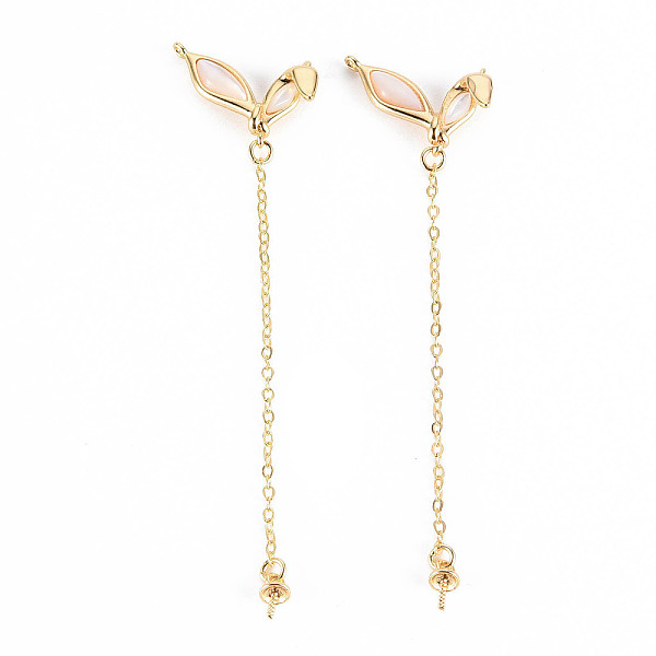 

PandaHall Brass Freshwater Shell Peg Bails Pendants, with Chain, for Half Drilled Bead, Nickel Free, Fishtail Shape, Real 18K Gold Plated...