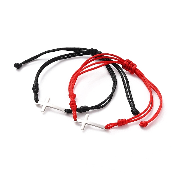 

PandaHall Adjustable Nylon Braided Bead Bracelets, with 201 Stainless Steel Cross Links, Mixed Color, Stainless Steel Color, 7/8~3-7/8 inch..., Multicolor