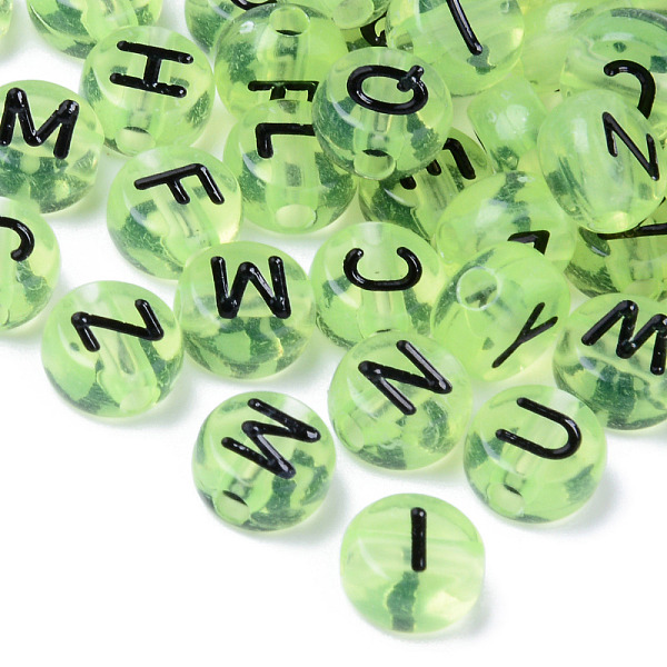 

PandaHall Transparent Acrylic Beads, Horizontal Hole, Flat Round with Random Letters, Light Green, 7x3.5mm, Hole: 1.8mm, about...