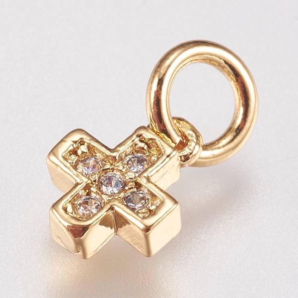 Brass Micro Pave Cubic Zirconia Tiny Cross Charms