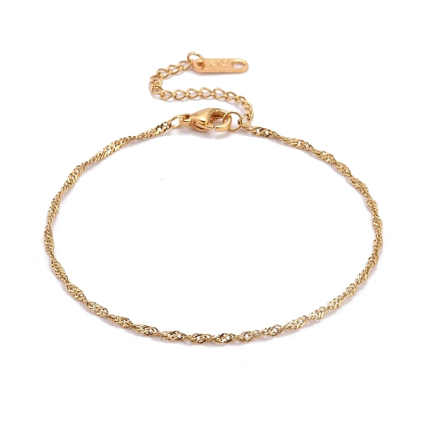 

PandaHall 304 Stainless Steel Singapore Chain Bracelets, Water Wave Chain Bracelets, Golden, 9-1/2 inch(24.2cm) 304 Stainless Steel