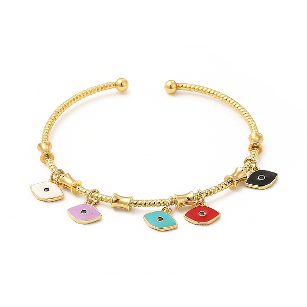 

PandaHall Colorful Enamel Charms Cuff Bangle with Clear Cubic Zirconia, Real 18K Gold Plated Brass Jewelry for Women, Cadmium Free & Lead...