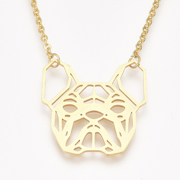 

PandaHall 201 Stainless Steel Puppy Pendant Necklaces, with Cable Chains, Filigree Bulldog Head, Golden, 17.3 inch(44cm), 2mm, Bulldog...