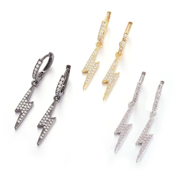 

PandaHall Brass Leverback Earrings, Flash Earrings, with Cubic Zirconia, Lightning Bolt, Clear, Mixed Color, 40mm, Pin: 1mm Cubic Zirconia...