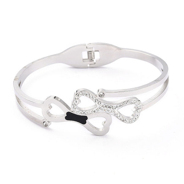 

PandaHall 304 Stainless Steel Bangles, with Polymer Clay Rhinestone and Enamel, Bowknot, Black, Mixed Color, Inner Diameter: 2-3/8X1-7/8...