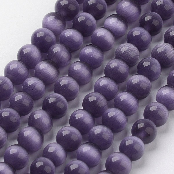 

PandaHall Cat Eye Beads, Round, Indigo, 8mm, Hole: 1mm, about 49pcs/strand, 15.5 inch Glass Round Purple