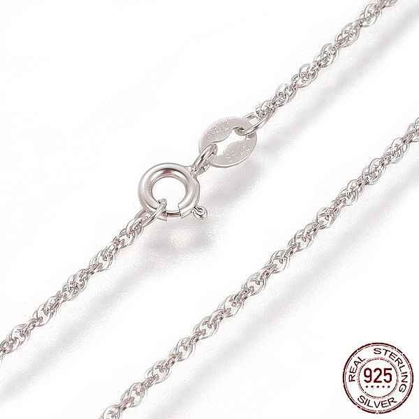 

PandaHall Rhodium Plated 925 Sterling Silver Rope Chain Necklaces, with Spring Ring Clasps, Platinum, 17.7 inch(45cm) Sterling Silver