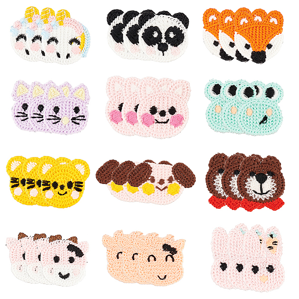 PandaHall FINGERINSPIRE 36Pcs Crochet Animal Head Applique Patches Knitted Mouse/Cow/Rabbit/Frog/Unicorn/Fox/Panda/Bear/Cow/Dog Sew on...