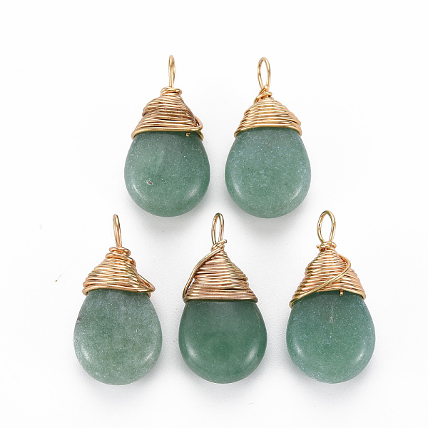

PandaHall Natural Green Aventurine Pendants, with Golden Brass Findings, Teardrop, 24~26x13x8mm, Hole: 4~5x2~3mm Green Aventurine Teardrop