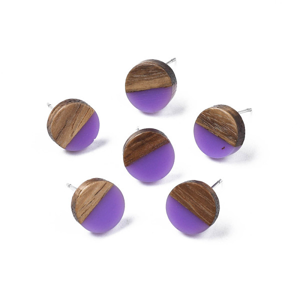 

PandaHall Opaque Resin & Walnut Wood Stud Earrings, with 316 Stainless Steel Pins, Flat Round, Blue Violet, 10mm, Pin: 0.7mm Wood Flat Round