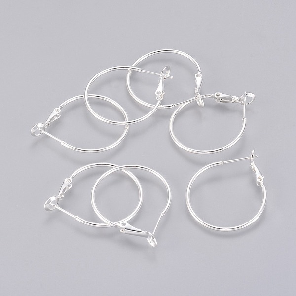 PandaHall Brass Hoop Earrings, Silver Color Plated, about 25mm in diameter, 1.2mm thick Brass Silver