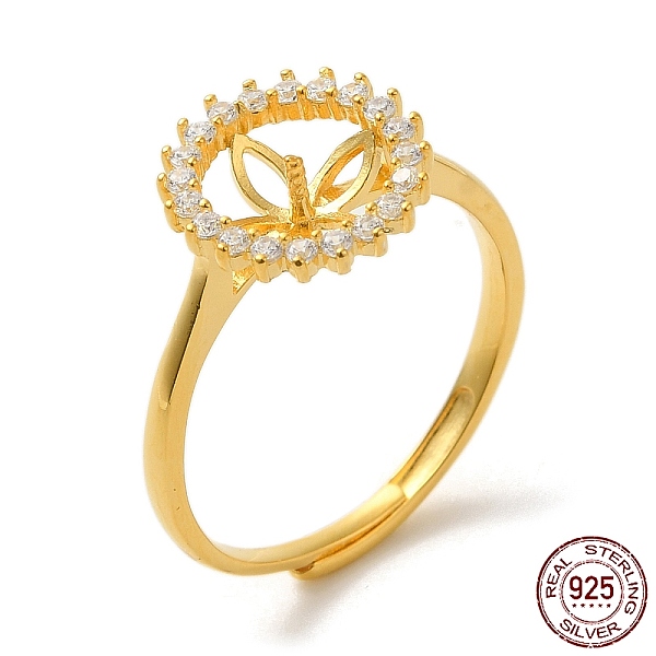 

PandaHall Flat Round 925 Sterling Silver Micro Pave Cubic Zirconia Adjustable Ring Settings, for Half Drilled Beads, with S925 Stamp, Real..., Clear