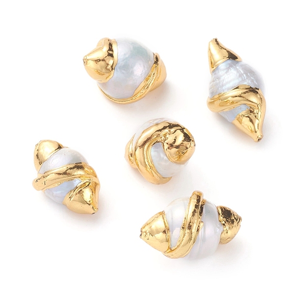 

PandaHall Natural Cultured Freshwater Pearl Beads, Covered with Brass, Golden Plated, Olive Shape, Seashell Color, 19~25x12~15mm, Hole...