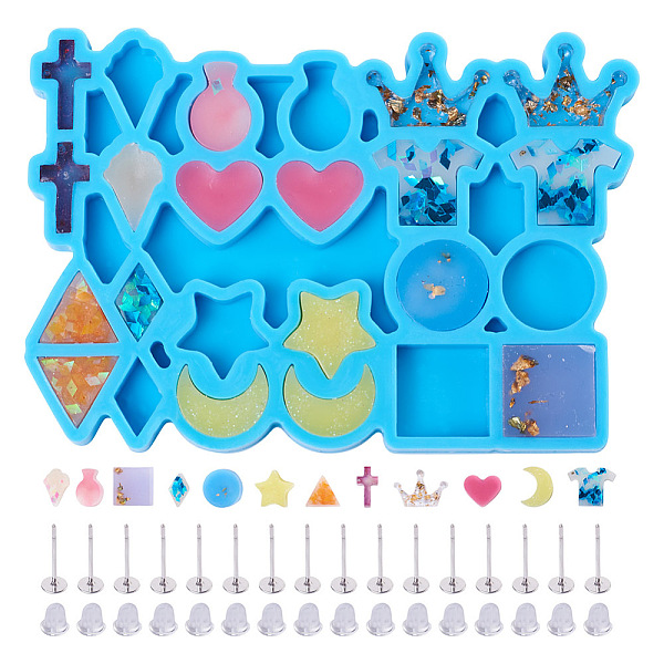 

PandaHall Mega Pet 1Pc DIY Earing Silicone Mold, with 30Pcs 304 Stainless Steel Stud Earring Findings and 30Pcs Plastic Ear Nuts, Mixed..., Multicolor