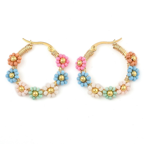 304 Creolen Aus Edelstahl Und Böhmischen Perlen In Blumenform Für Damen