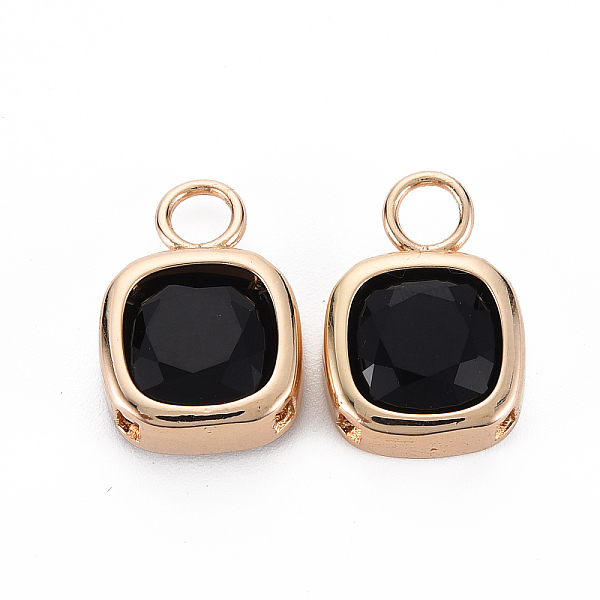

PandaHall Glass Pendants, with Light Gold Tone Brass Findings, Long-Lasting Plated, Faceted, Rectangle, Black, 17.5x12x5.5mm, Hole: 3mm...