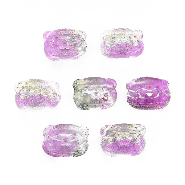 

PandaHall Two Tone Transparent Spray Painted Glass Beads, with Glitter Powder, Bear, Medium Orchid, 10x13x8.5mm, Hole: 1mm Glass Bear