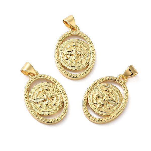 

PandaHall Rack Plating Brass Pendants, Lead Free & Cadmium Free, Long-Lasting Plated, Oval with Bird Charm, Real 18K Gold Plated...