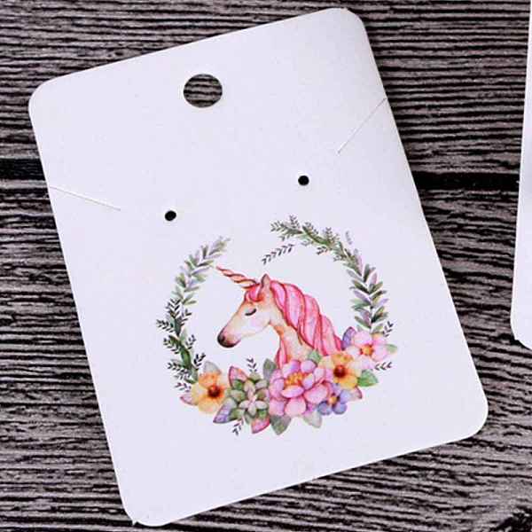 PandaHall 100Pcs Unicorn Print Paper Jewelry Display Cards, for Earrings, Necklaces, Rectangle, 7x5cm Paper Rectangle