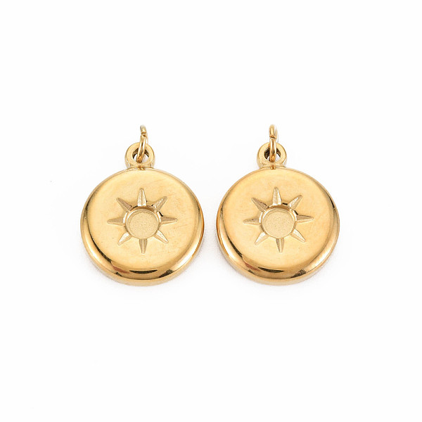 

PandaHall Ion Plating(IP) 304 Stainless Steel Pendant Enamel Settings, with Jump Rings, Flat Round, Real 14K Gold Plated, 19x15x3mm, Jump...
