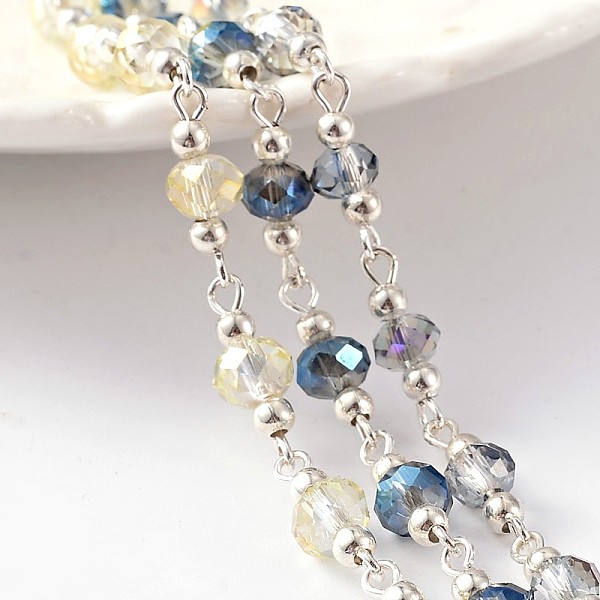 

PandaHall Silver Color Plated Brass Handmade Glass Beaded Chains, Unwelded, with Iron Beads, For Necklaces Bracelets Making, Mixed Color..., Multicolor