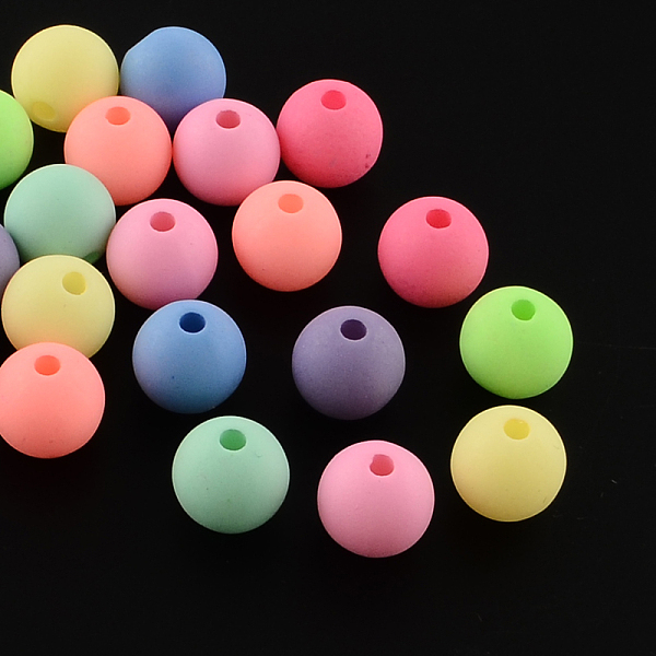 

PandaHall Round Spray Painted Fluorescent Acrylic Beads, Mixed Color, 10mm, Hole: 2mm, about 1020pcs/500g Acrylic Round Multicolor