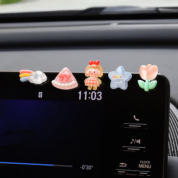

PandaHall Resin Mini Girl/Star/Heart/Tulip/Rainbow Ornament, for Car Center Console Decoration, Mixed Color, 27x18mm, 5pcs/set Resin Mixed..., Multicolor