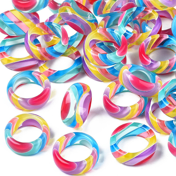 

PandaHall Transparent Resin Stripe Pattern Finger Ring for Women, Mixed Color, US Size 5 1/4(15.9mm) Resin Stripe Multicolor