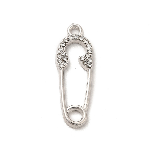 

PandaHall Alloy Crystal Rhinestone Pendaants, Safety-pin Charm, Platinum, 27x9.5x2mm, Hole: 1.6mm Alloy+Rhinestone Others Clear