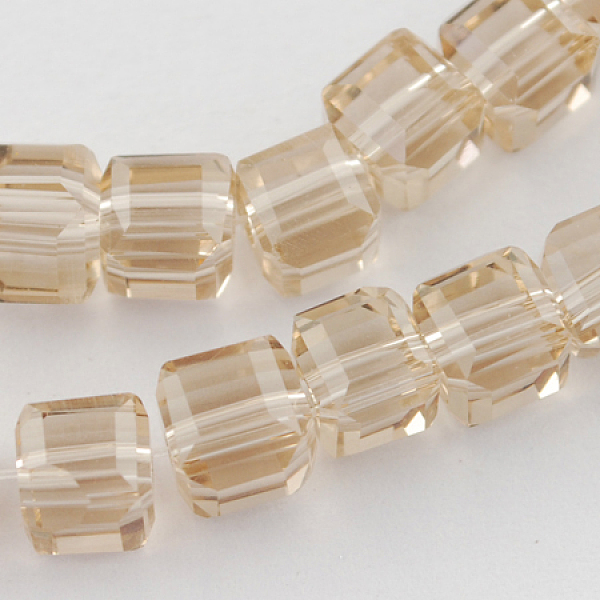 

PandaHall Glass Bead Strands, Faceted, Cube, Bisque, 5~6x5~6x5~6mm, Hole: 1mm, 95~100pcs/strand, 54~57cm Glass Cube Orange