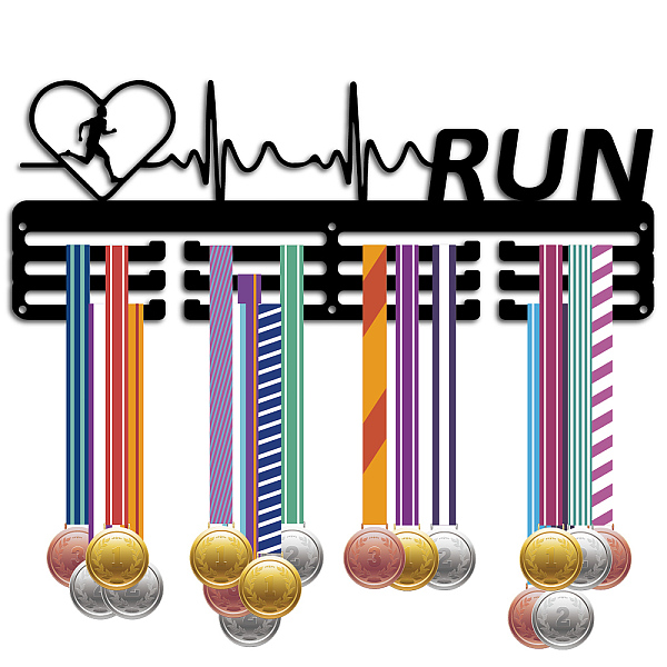 

PandaHall CREATCABIN Run Medal Holder Display Hanger Electrocardiogram Medals Rack Organizer Black Metal Iron Medal Holder Shelf Sport Medal...