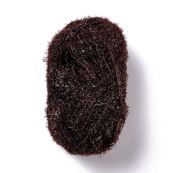 PandaHall Polyester Crochet Yarn, Sparkling Scrubby Yarn, for Dish Scrubbies, Dishcloth, Decorating Crafts Knitting, Coconut Brown...