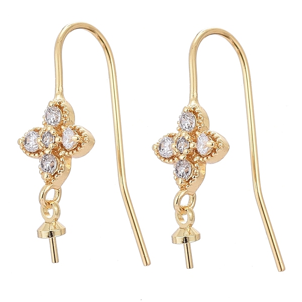 

PandaHall Brass Micro Pave Cubic Zirconia Earring Hooks, for Half Drilled Beads, Long-Lasting Plated, Flower, Clear, Real 18K Gold Plated...