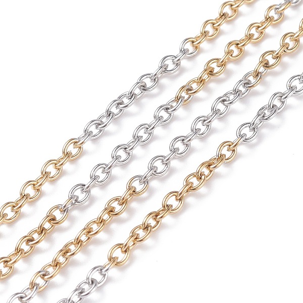 

PandaHall Two Tone 304 Stainless Steel Cable Chains, with Spool, Soldered, Golden & Stainless Steel Color, 4x3x0.8mm, 32.8 Feet(10m)/roll...