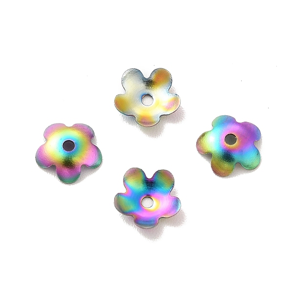

PandaHall Ion Plating(IP) 304 Stainless Steel Bead Caps, Flower, 5-Petal, Rainbow Color, 5.5x6x1mm, Hole: 0.6mm 304 Stainless Steel