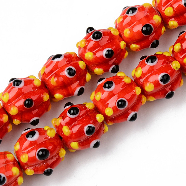 

PandaHall Handmade Lampwork Beads Strands, Bumpy, Corrugated Beads, Round, Orange Red, 14x14x12mm, Hole: 1.5mm, about 45pcs/strand, 25.20...