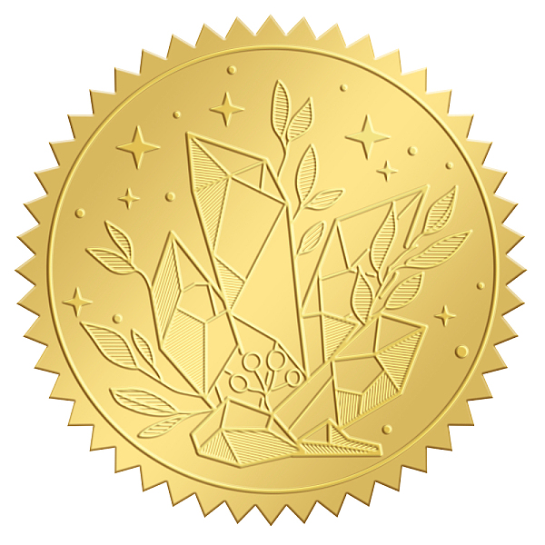 

PandaHall Self Adhesive Gold Foil Embossed Stickers, Medal Decoration Sticker, Quartz Cluster Pattern, 5x5cm Metal Others Gold