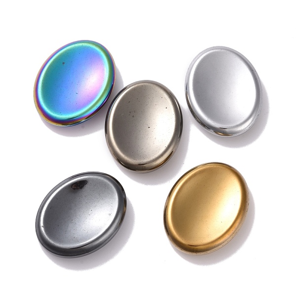 PandaHall Vacuum Plating Non-magnetic Synthetic Hematite Massager, Worry Stone for Anxiety Therapy, Oval, Mixed Color, 34.5x44x9.5mm...