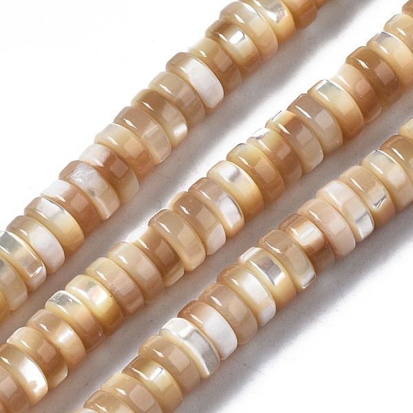 

PandaHall Natural Trochid Shell/Trochus Shell Beads Strands, Flat Round/Disc, Heishi Beads, BurlyWood, 6x2mm, Hole: 0.7mm, about..., Orange
