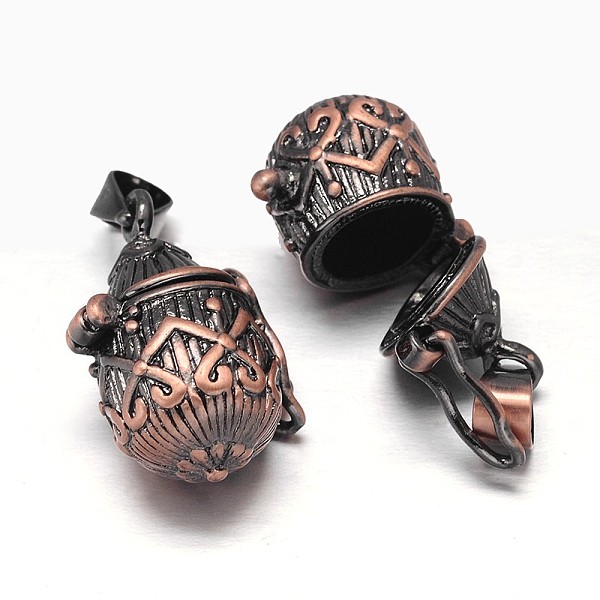 

PandaHall Carved Pot Rack Plating Brass Prayer Box Pendants, Wish Box, Nickel Free, Red Copper, 22x12x5mm, Hole: 5x3mm Brass