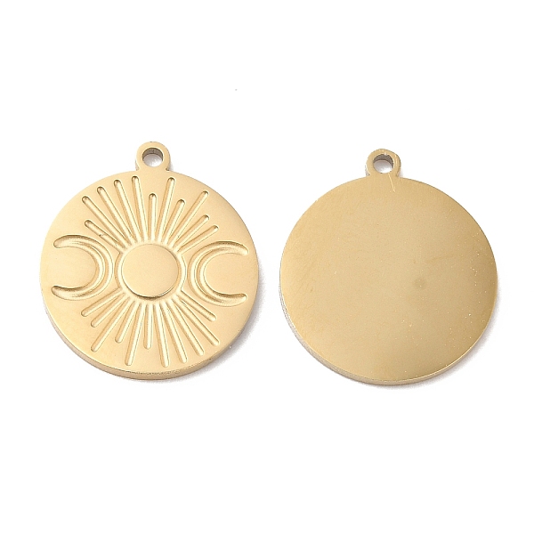 

PandaHall Ion Plating(IP) 316L Surgical Stainless Steel Charms, Flat Round with Moon Phase Charm, Textured, Real 18K Gold Plated...