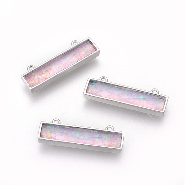 

PandaHall Synthetic Opal Pendants, with Brass Findings, Rectangle, Platinum, Pink, 26.5x8.5~9x4~4.5mm, Hole: 1.2mm Synthetic Gemstone...