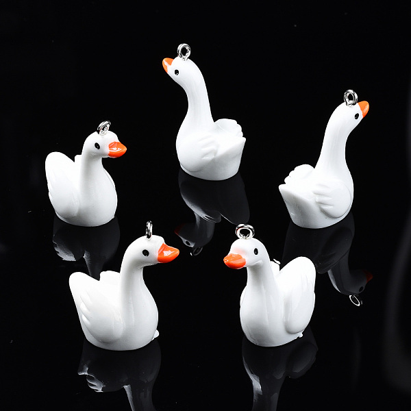 

PandaHall Opaque Resin Pendants, with Platinum Tone Iron Loop, 3D Cygnet, White, 29x25~26x15~16mm, Hole: 2mm Iron+Resin Other Animal White