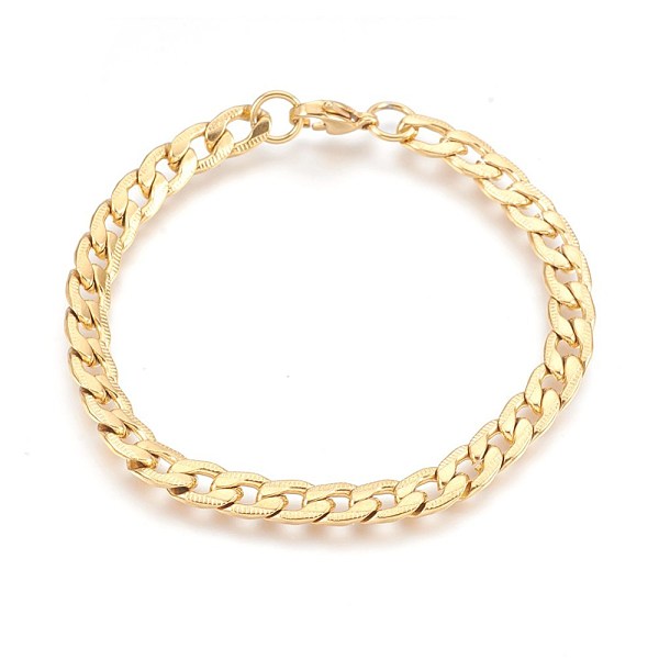 

PandaHall Ion Plating(IP) 304 Stainless Steel Curb Chain Bracelets, with Lobster Claw Clasps, Textured, Golden, 8-1/4 inch(21cm), 7mm 304...