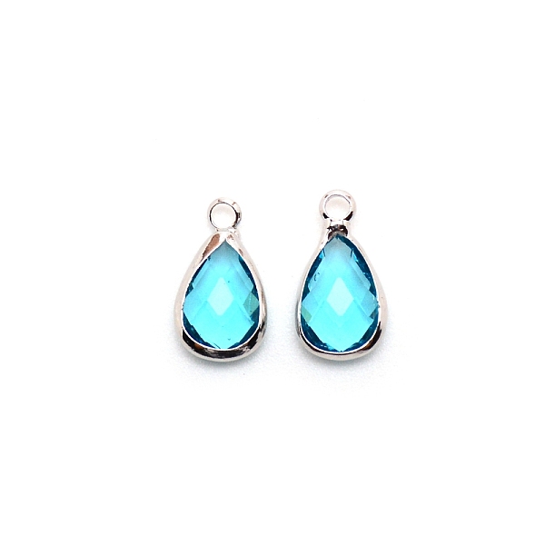 

PandaHall Faceted Glass Pendants, with Brass Findings, March Birthstone Pendant, Teardrop, Platinum, Cyan, 13.5x7.5x4mm, Hole: 1.6mm...
