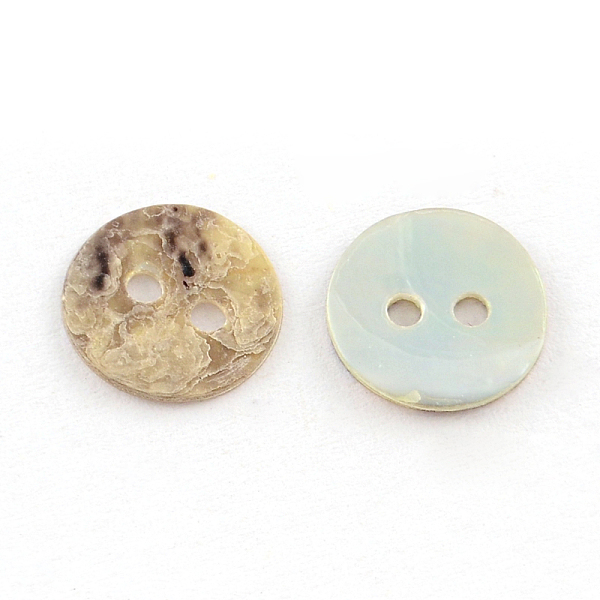 

PandaHall 2-Hole Flat Round Sea Shell Buttons, Camel, 9x1~2mm, Hole: 1mm Shell Flat Round Brown