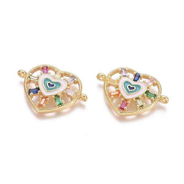 

PandaHall Brass Micro Pave Cubic Zirconia Links connectors, with Enamel, Heart, Colorful, Golden, 16.5x23.5x3.5mm, Hole: 1.2mm Brass+Cubic...
