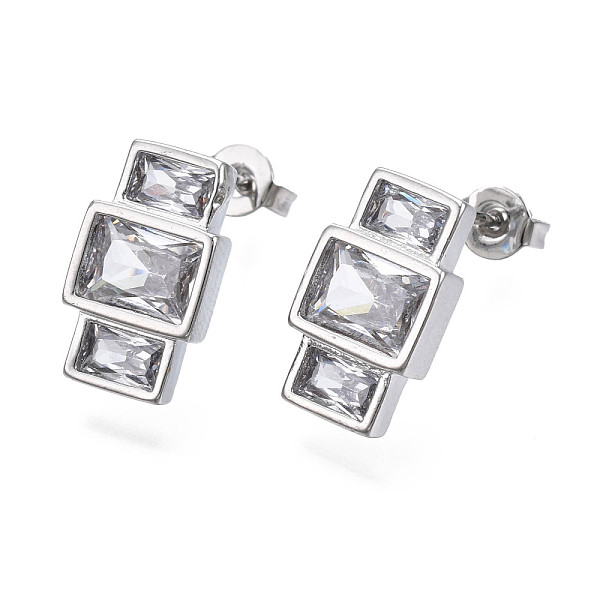 

PandaHall Cubic Zirconia Rectangle Dangle Stud Earrings, Real Platinum Plated Brass Jewelry for Women, Nickel Free, Clear, 14.5x8.5mm, Pin...