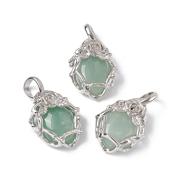 

PandaHall Natural Green Aventurine Pendants, Oval Charms, with Platinum Tone Brass Rose Findings, Cadmium Free & Nickel Free & Lead Free...