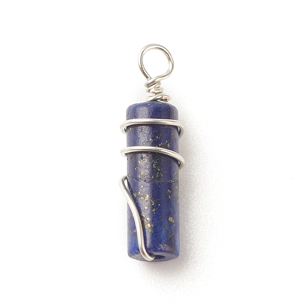 

PandaHall Natural Lapis Lazuli Pendants, with Platinum Plated Eco-Friendly Brass Wire Wrapped, Column, 19.5~20x5~5.5mm, Hole: 2.4~2.8mm...